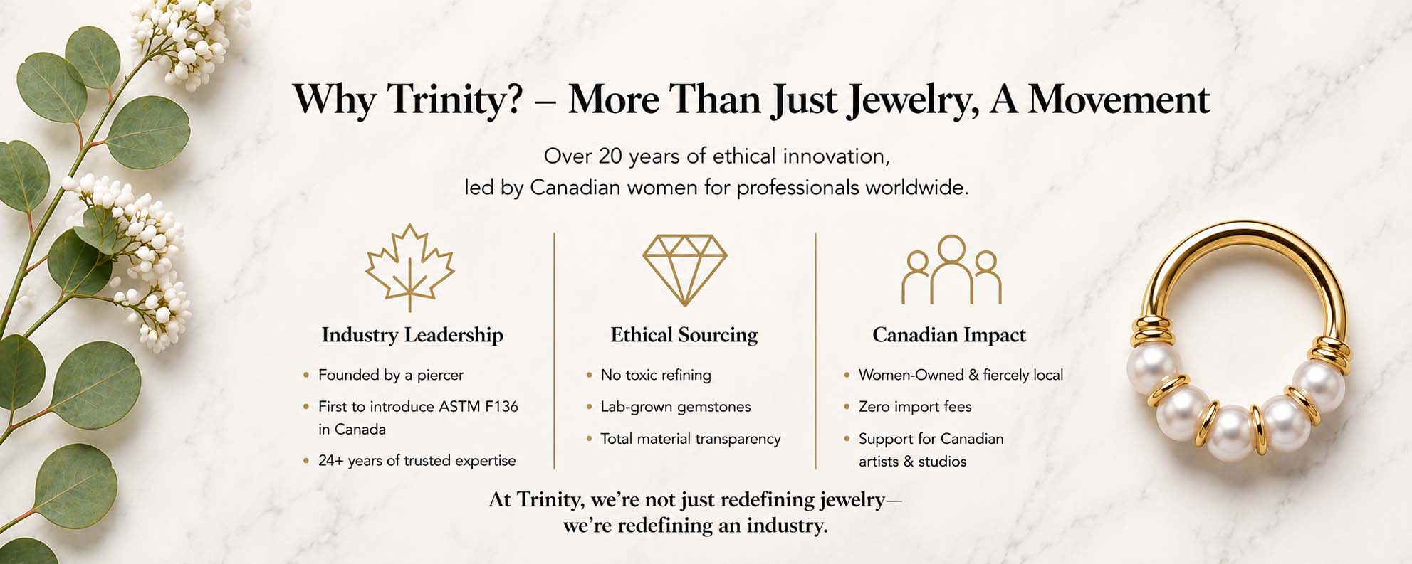 Why choose Trinity - professional body jewelry in Canada, ASTM F136 implant-grade quality and ethical sourcing